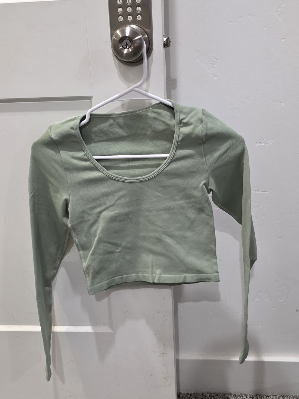 Scoop Neck Long-Sleeve Crop Top in Sage Green Nwot